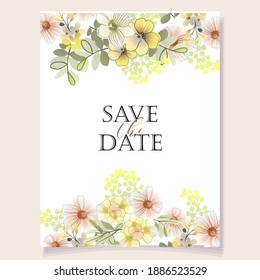 Vintage delicate greeting invitation card template design with flowers for wedding, marriage, bridal, birthday, Valentine's day. Romantic vector illustration.