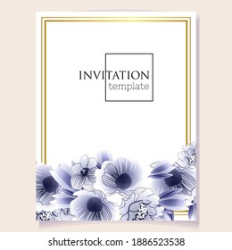 Vintage delicate greeting invitation card template design with flowers for wedding, marriage, bridal, birthday, Valentine's day. Romantic vector illustration.