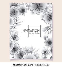 Vintage delicate greeting invitation card template design with flowers for wedding, marriage, bridal, birthday, Valentine's day. Romantic vector illustration.