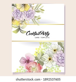 Vintage delicate greeting invitation card template design with flowers for wedding, marriage, bridal, birthday, Valentine's day. Romantic vector illustration.