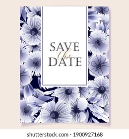 Vintage delicate greeting invitation card template design with flowers for wedding, marriage, bridal, birthday, Valentine's day. Romantic vector illustration.