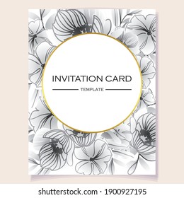 Vintage delicate greeting invitation card template design with flowers for wedding, marriage, bridal, birthday, Valentine's day. Romantic vector illustration.