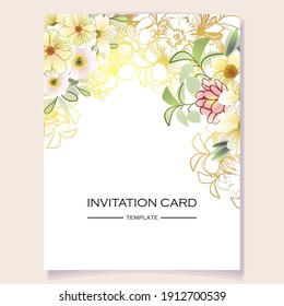 Vintage delicate greeting invitation card template design with flowers for wedding, marriage, bridal, birthday, Valentine's day. Romantic vector illustration.