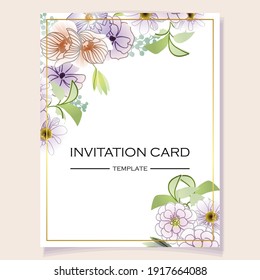 Vintage delicate greeting invitation card template design with flowers for wedding, marriage, bridal, birthday, Valentine's day. Romantic vector illustration.