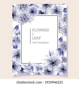 Vintage delicate greeting invitation card template design with flowers for wedding, marriage, bridal, birthday, Valentine's day.