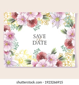 Vintage delicate greeting invitation card template design with flowers for wedding, marriage, bridal, birthday, Valentine's day. 
