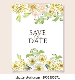 Vintage delicate greeting invitation card template design with flowers for wedding, marriage, bridal, birthday, Valentine's day. Romantic vector illustration.