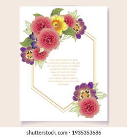 Vintage delicate greeting invitation card template design with flowers for wedding, marriage, bridal, birthday, Valentine's day. Romantic vector illustration.