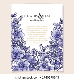Vintage delicate greeting invitation card template design with flowers for wedding, marriage, bridal, birthday, Valentine's day. Romantic vector illustration.