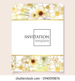 Vintage delicate greeting invitation card template design with flowers for wedding, marriage, bridal, birthday, Valentine's day. Romantic vector illustration.