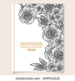 Vintage delicate greeting invitation card template design with flowers for wedding, marriage, bridal, birthday, Valentine's day.