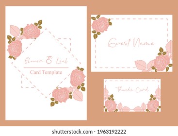 Vintage delicate greeting invitation card template design with pink rose flowers for wedding, marriage, bridal, birthday, Valentine's day.