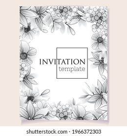 Vintage delicate greeting invitation card template design with flowers for wedding, marriage, bridal, birthday, Valentine's day. Romantic vector illustration.