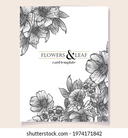 Vintage delicate greeting invitation card template design with flowers for wedding, marriage, bridal, birthday, Valentine's day. Romantic vector illustration.