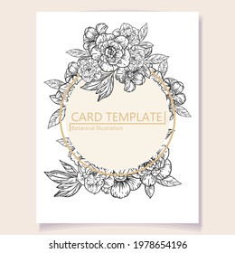 Vintage delicate greeting invitation card template design with flowers for wedding, marriage, bridal, birthday, Valentine's day. Romantic vector illustration.
