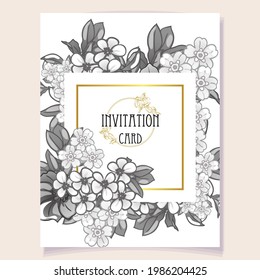 Vintage delicate greeting invitation card template design with flowers for wedding, marriage, bridal, birthday, Valentine's day. Romantic vector illustration.