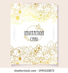 Vintage delicate greeting invitation card template design with flowers for wedding, marriage, bridal, birthday, Valentine's day. Romantic vector illustration.