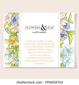Vintage delicate greeting invitation card template design with flowers for wedding, marriage, bridal, birthday, Valentine's day. Romantic vector illustration.