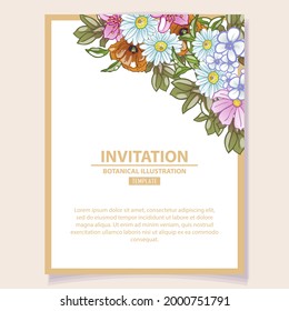 Vintage delicate greeting invitation card template design with flowers for wedding, marriage, bridal, birthday, Valentine's day. Romantic vector illustration.
