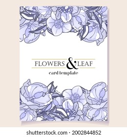 Vintage delicate greeting invitation card template design with flowers for wedding, marriage, bridal, birthday, Valentine's day. Romantic vector illustration.