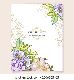 Vintage delicate greeting invitation card template design with flowers for wedding, marriage, bridal, birthday, Valentine's day. Romantic vector illustration.
