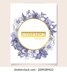 Vintage delicate greeting invitation card template design with flowers for wedding, marriage, bridal, birthday, Valentine's day. Romantic vector illustration.