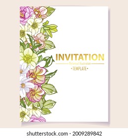 Vintage delicate greeting invitation card template design with flowers for wedding, marriage, bridal, birthday, Valentine's day. Romantic vector illustration.