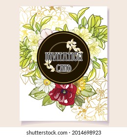 Vintage delicate greeting invitation card template design with flowers for wedding, marriage, bridal, birthday, Valentine's day. Romantic vector illustration.