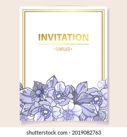 Vintage delicate greeting invitation card template design with flowers for wedding, marriage, bridal, birthday, Valentine's day. Romantic vector illustration.