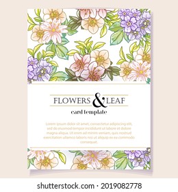 Vintage delicate greeting invitation card template design with flowers for wedding, marriage, bridal, birthday, Valentine's day. Romantic vector illustration.