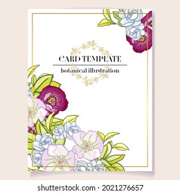 Vintage delicate greeting invitation card template design with flowers for wedding, marriage, bridal, birthday, Valentine's day. Romantic vector illustration.