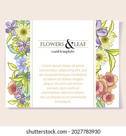 Vintage delicate greeting invitation card template design with flowers for wedding, marriage, bridal, birthday, Valentine's day. Romantic vector illustration.