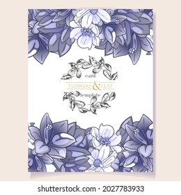 Vintage delicate greeting invitation card template design with flowers for wedding, marriage, bridal, birthday, Valentine's day. Romantic vector illustration.