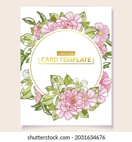 Vintage delicate greeting invitation card template design with flowers for wedding, marriage, bridal, birthday, Valentine's day. Romantic vector illustration.