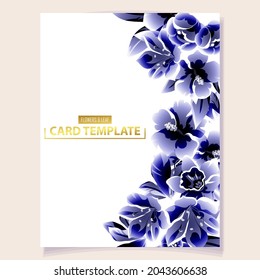 Vintage delicate greeting invitation card template design with flowers for wedding, marriage, bridal, birthday, Valentine's day. Romantic vector illustration.