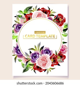 Vintage delicate greeting invitation card template design with flowers for wedding, marriage, bridal, birthday, Valentine's day. Romantic vector illustration.