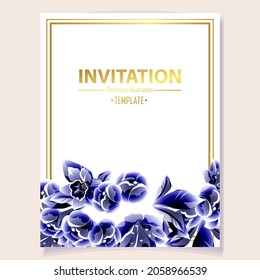 Vintage delicate greeting invitation card template design with flowers for wedding, marriage, bridal, birthday, Valentine's day. Romantic vector illustration.