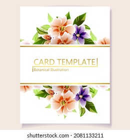 Vintage delicate greeting invitation card template design with flowers for wedding, marriage, bridal, birthday, Valentine's day. Romantic vector illustration.