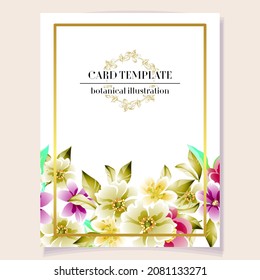 Vintage delicate greeting invitation card template design with flowers for wedding, marriage, bridal, birthday, Valentine's day. Romantic vector illustration.