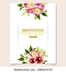 Vintage delicate greeting invitation card template design with flowers for wedding, marriage, bridal, birthday, Valentine's day. Romantic vector illustration.