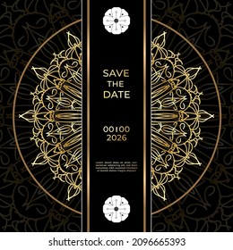 Vintage delicate greeting invitation card template design with mandala flowers