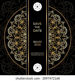 Vintage delicate greeting invitation card template design with mandala flowers