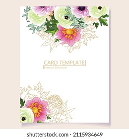 Vintage delicate greeting invitation card template design with flowers for wedding, marriage, bridal, birthday, Valentine's day. Romantic vector illustration.