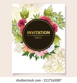 Vintage delicate greeting invitation card template design with flowers for wedding, marriage, bridal, birthday, Valentine's day. Romantic vector illustration.