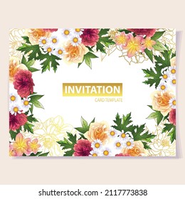 Vintage delicate greeting invitation card template design with flowers for wedding, marriage, bridal, birthday, Valentine's day. Romantic vector illustration.