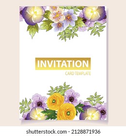 Vintage delicate greeting invitation card template design with flowers for wedding, marriage, bridal, birthday, Valentine's day. Romantic vector illustration.