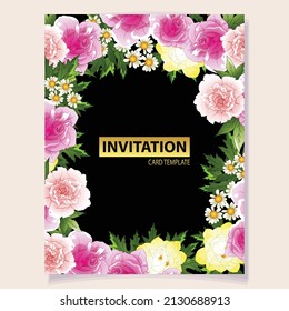 Vintage delicate greeting invitation card template design with flowers for wedding, marriage, bridal, birthday, Valentine's day. Romantic vector illustration.