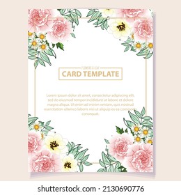 Vintage delicate greeting invitation card template design with flowers for wedding, marriage, bridal, birthday, Valentine's day. Romantic vector illustration.