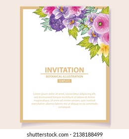 Vintage delicate greeting invitation card template design with flowers for wedding, marriage, bridal, birthday, Valentine's day. Romantic vector illustration.