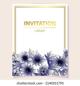 Vintage delicate greeting invitation card template design with flowers for wedding, marriage, bridal, birthday, Valentine's day. Romantic vector illustration.